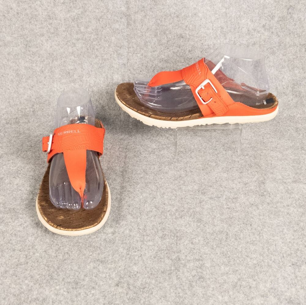 Merrell Slip-On Sandals Red Orange Leather Thong Slides Buckle Women's Size 9